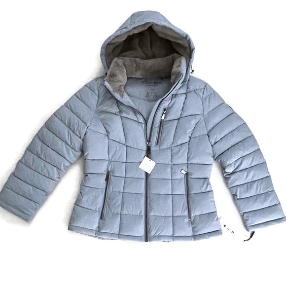 Calvin Klein Hooded Winter Puffer Coat Water Resistant Soft Luxury Women’s Large - Picture 3 of 17